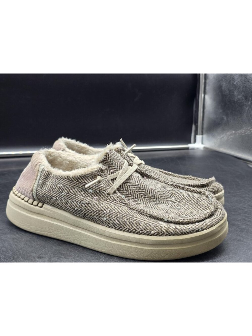 Hey Dude Wendy Rise Shoes Womens Size 8 Brown Herringbone Slip On Lined Comfort